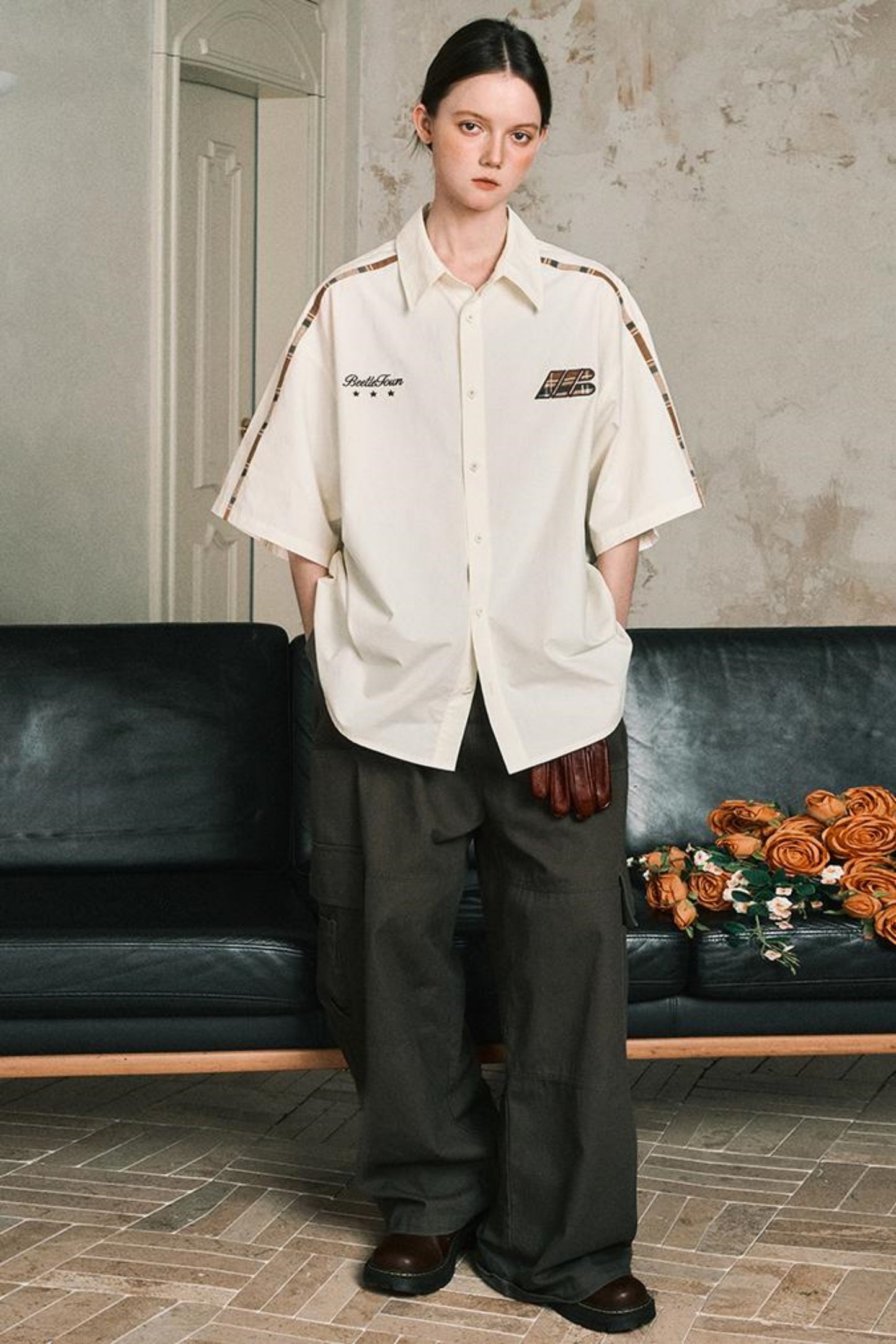 Grid Pattern Half Sleeve Shirt