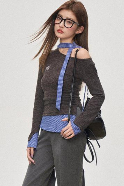 Color Block Slant Shoulder Tee