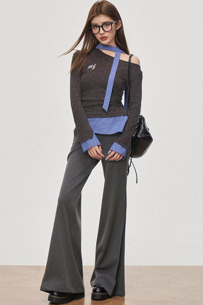 Color Block Slant Shoulder Tee