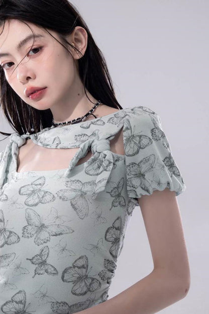 Frosted Green Cutout Knit Top