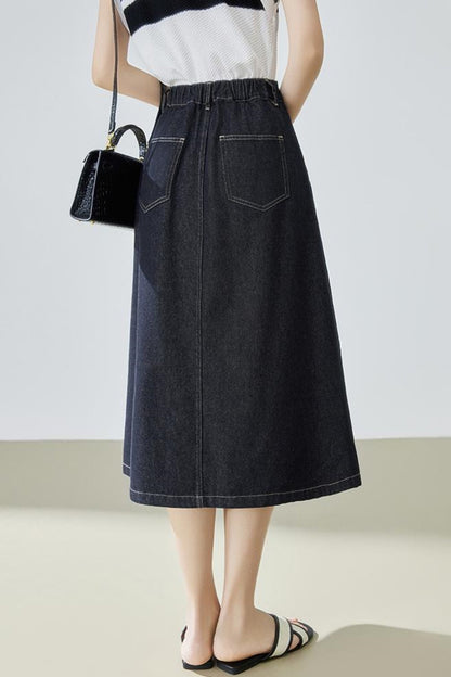 High-Waisted Denim Bustier Skirt