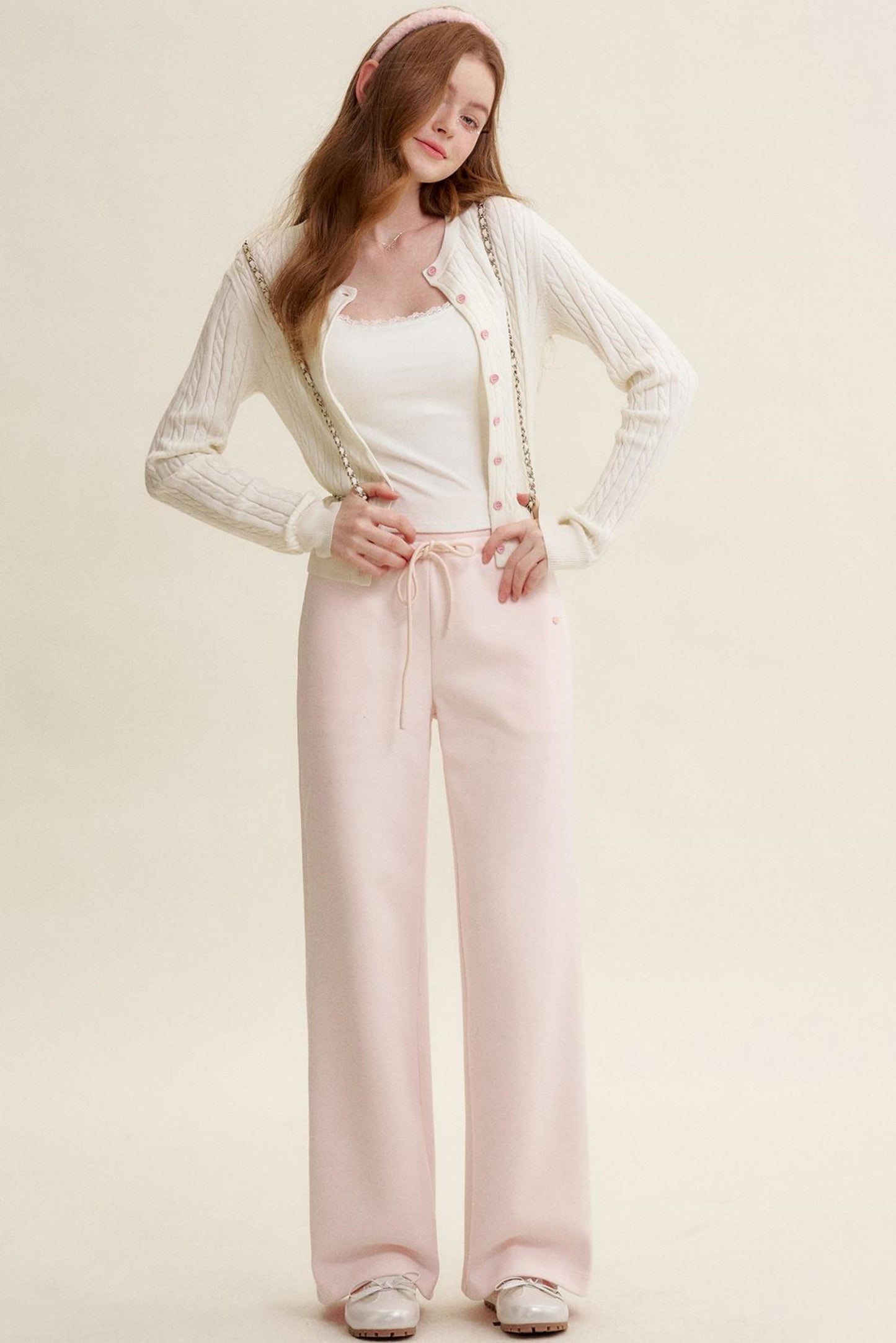 High-Waisted Macaron Cotton Blend Pants