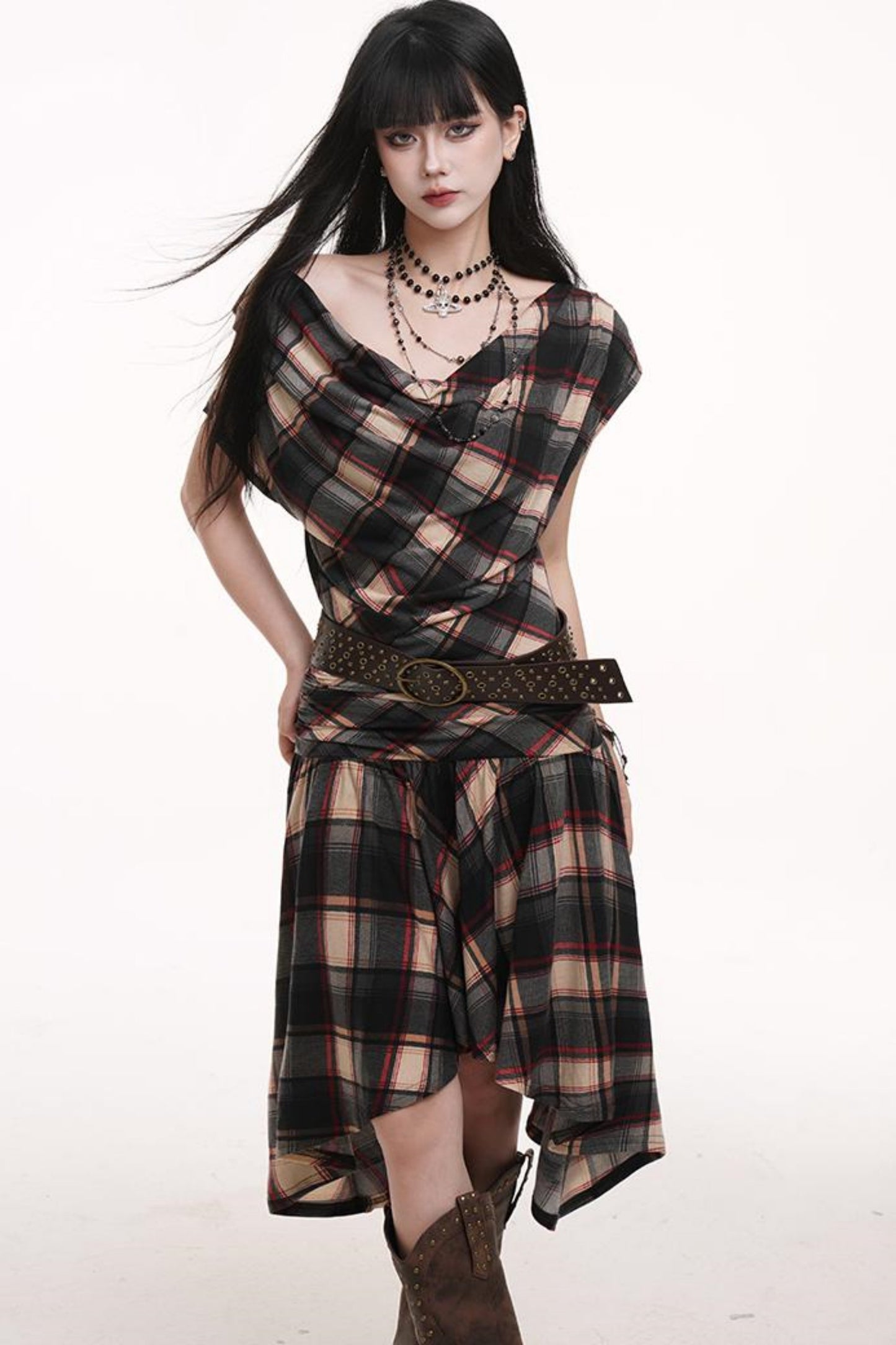 Slanted Plaid Dress