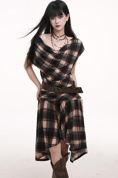 Slanted Plaid Dress
