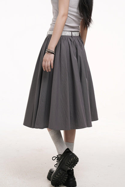 Gray Pleated Midi Skirt