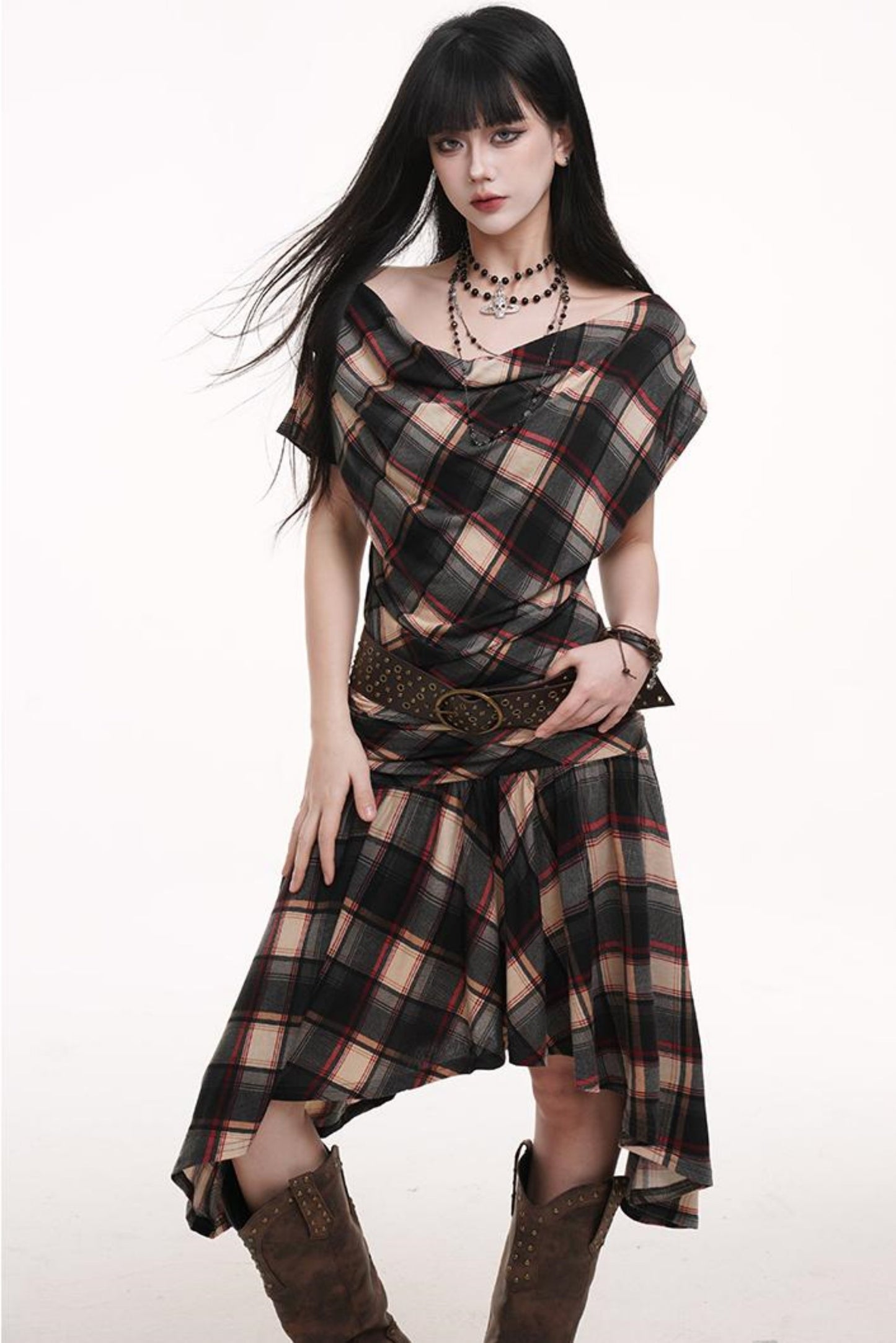 Slanted Plaid Dress