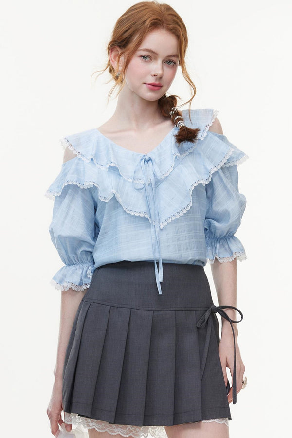 Blue Breeze Ruffled Chiffon Blouse