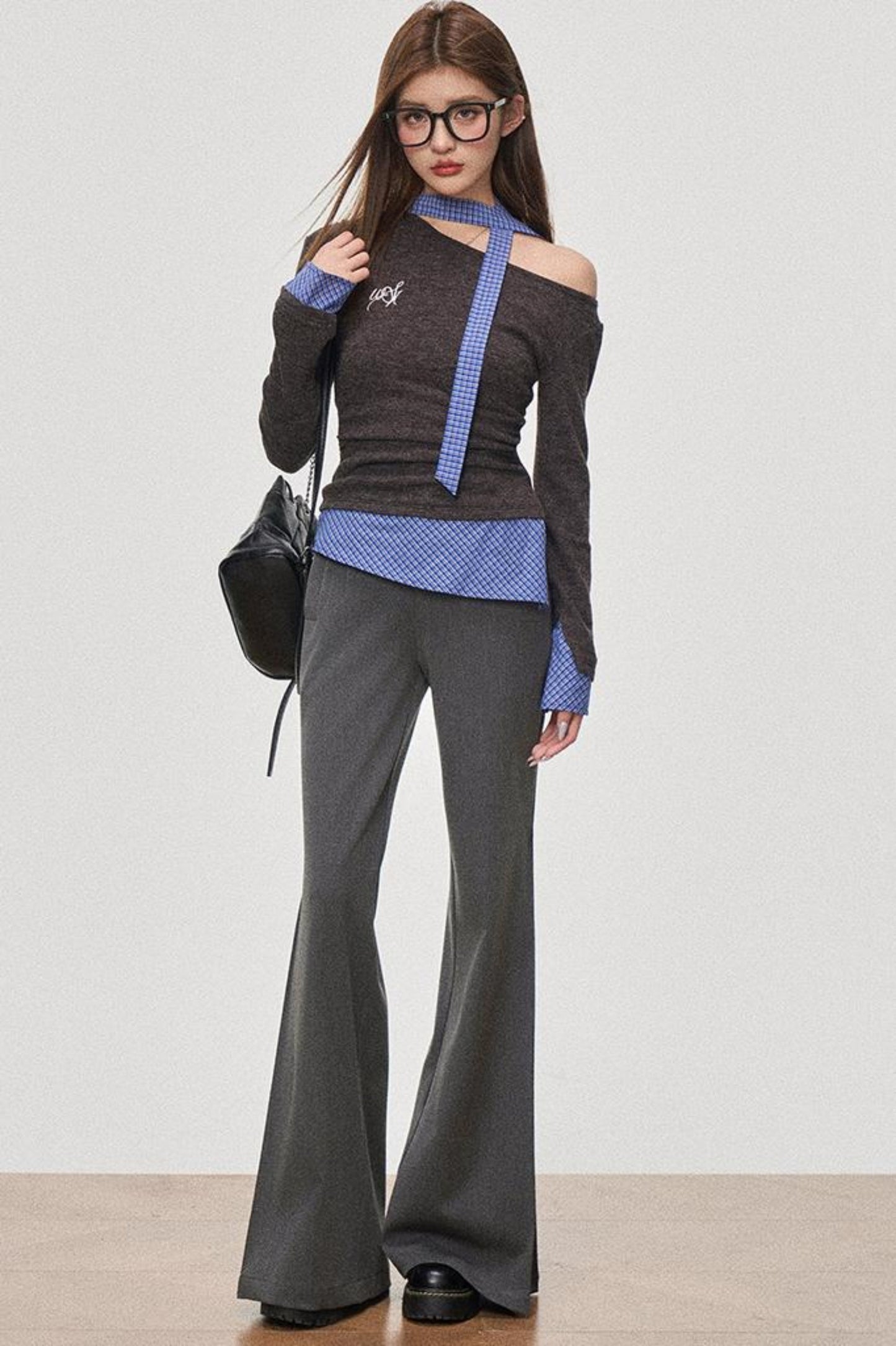 Color Block Slant Shoulder Tee