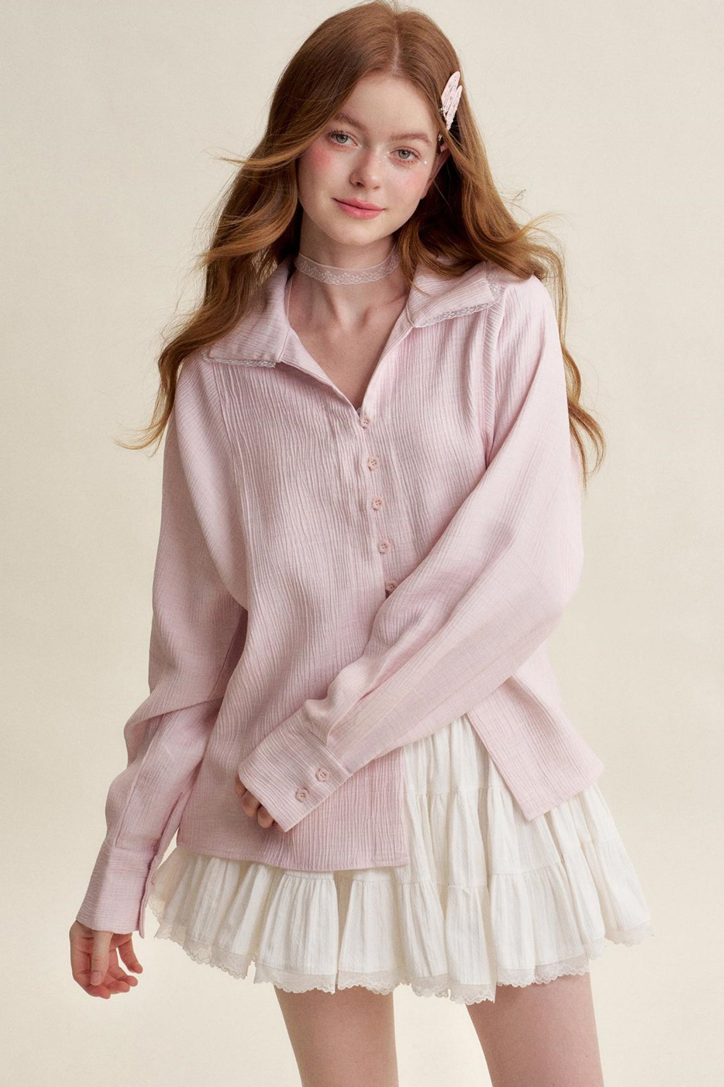 Ruffled Pink Lace Muscle Shirt