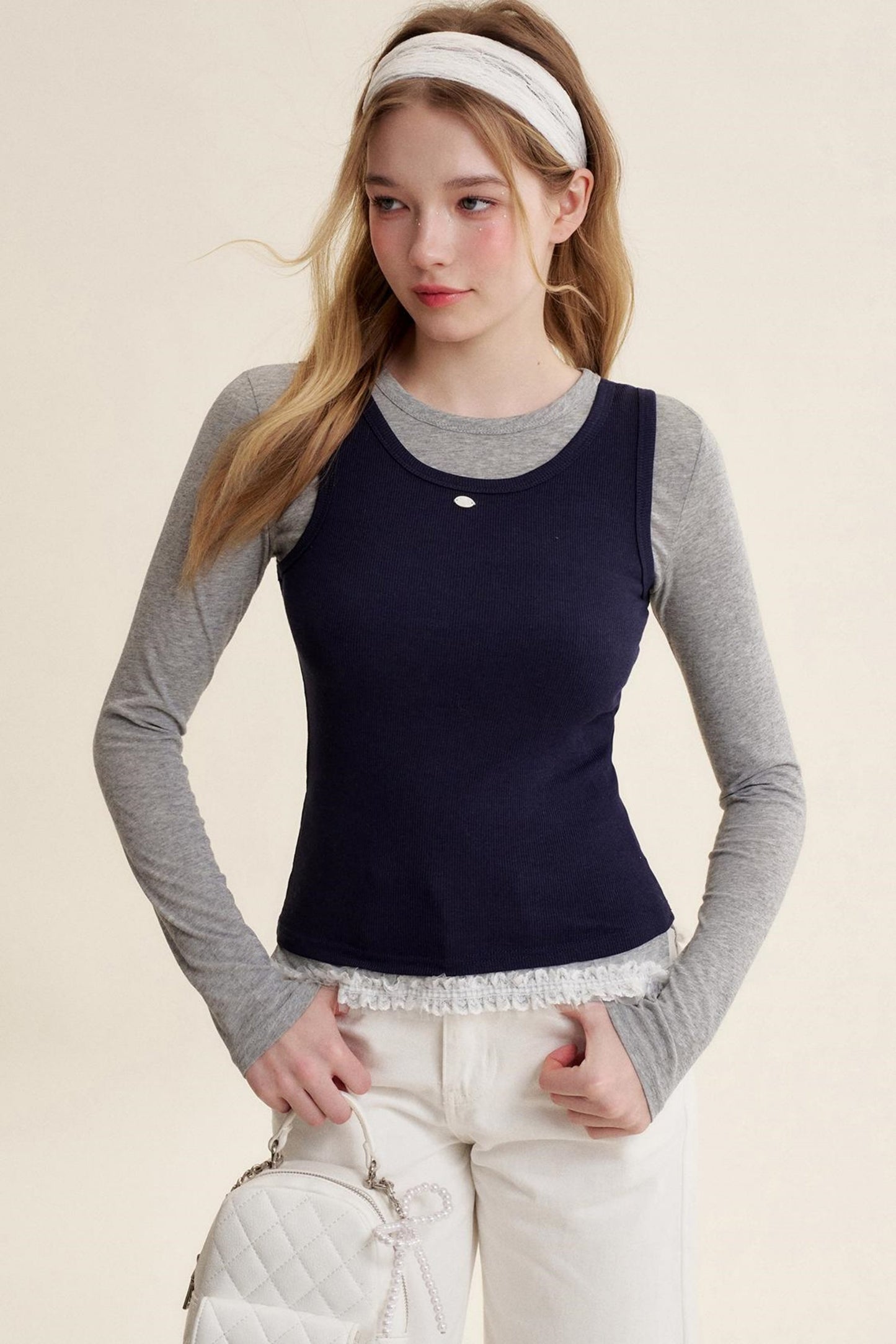 Colorblocked Cotton Tank & Long Sleeve T-Shirt Set