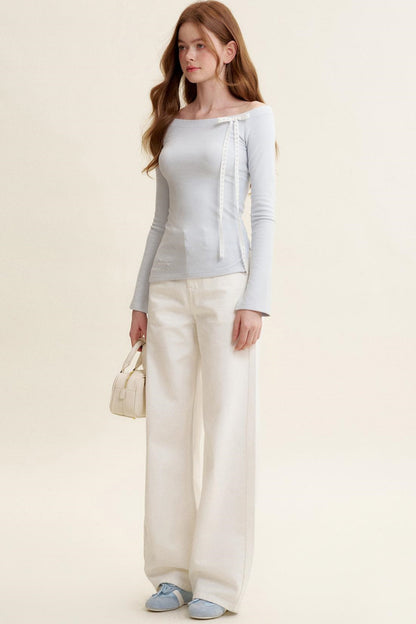 Velvet Stripe Bow Long Sleeve T-Shirt