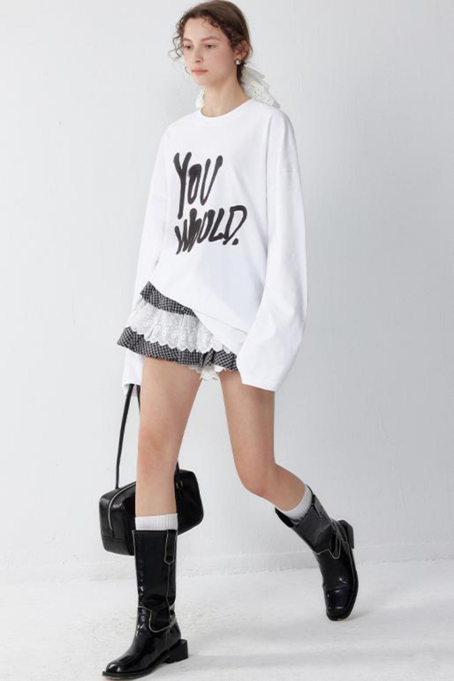 White Print Long Sleeve Tee