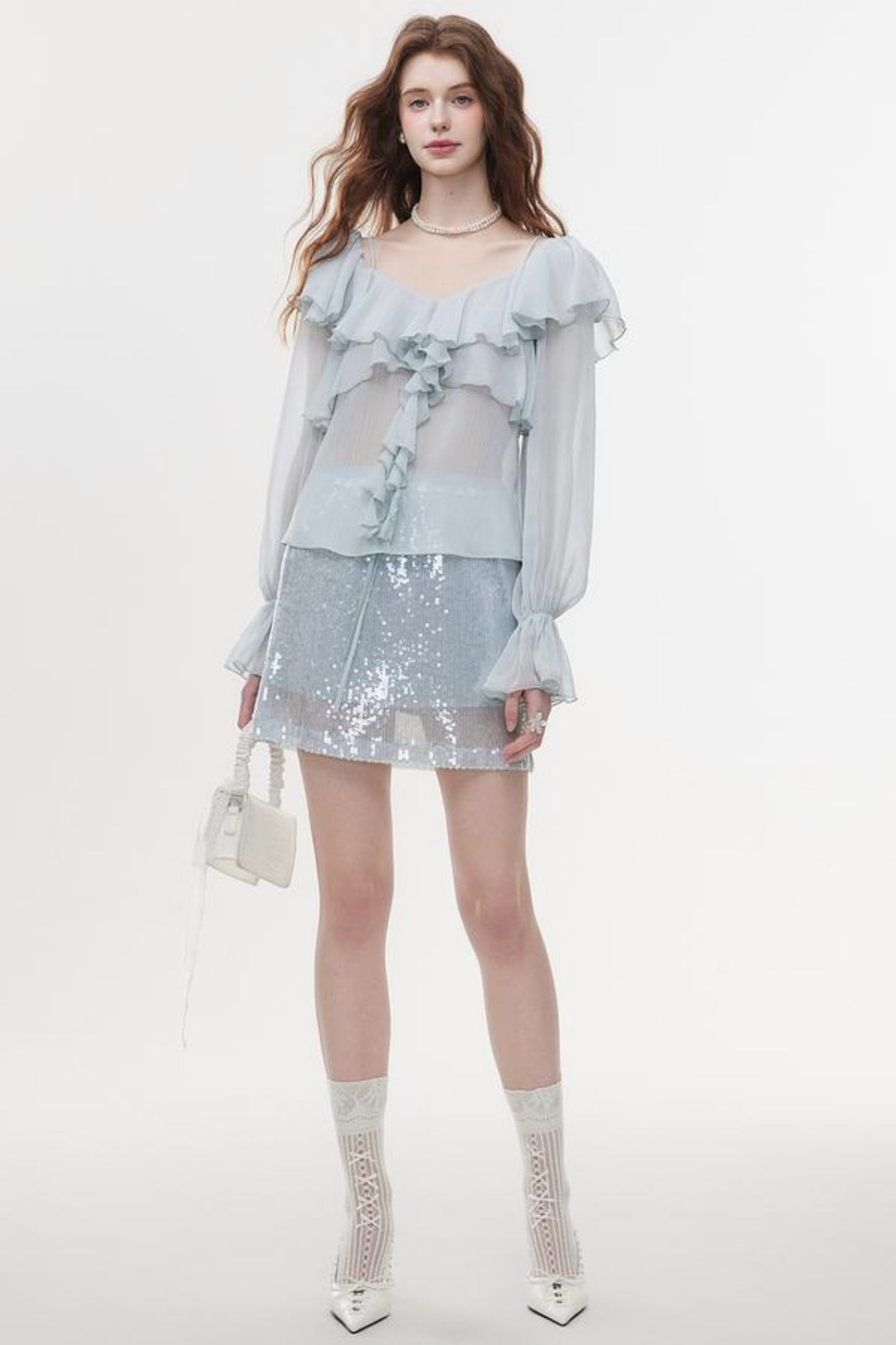 High-Waist Sequin A-Line Skirt