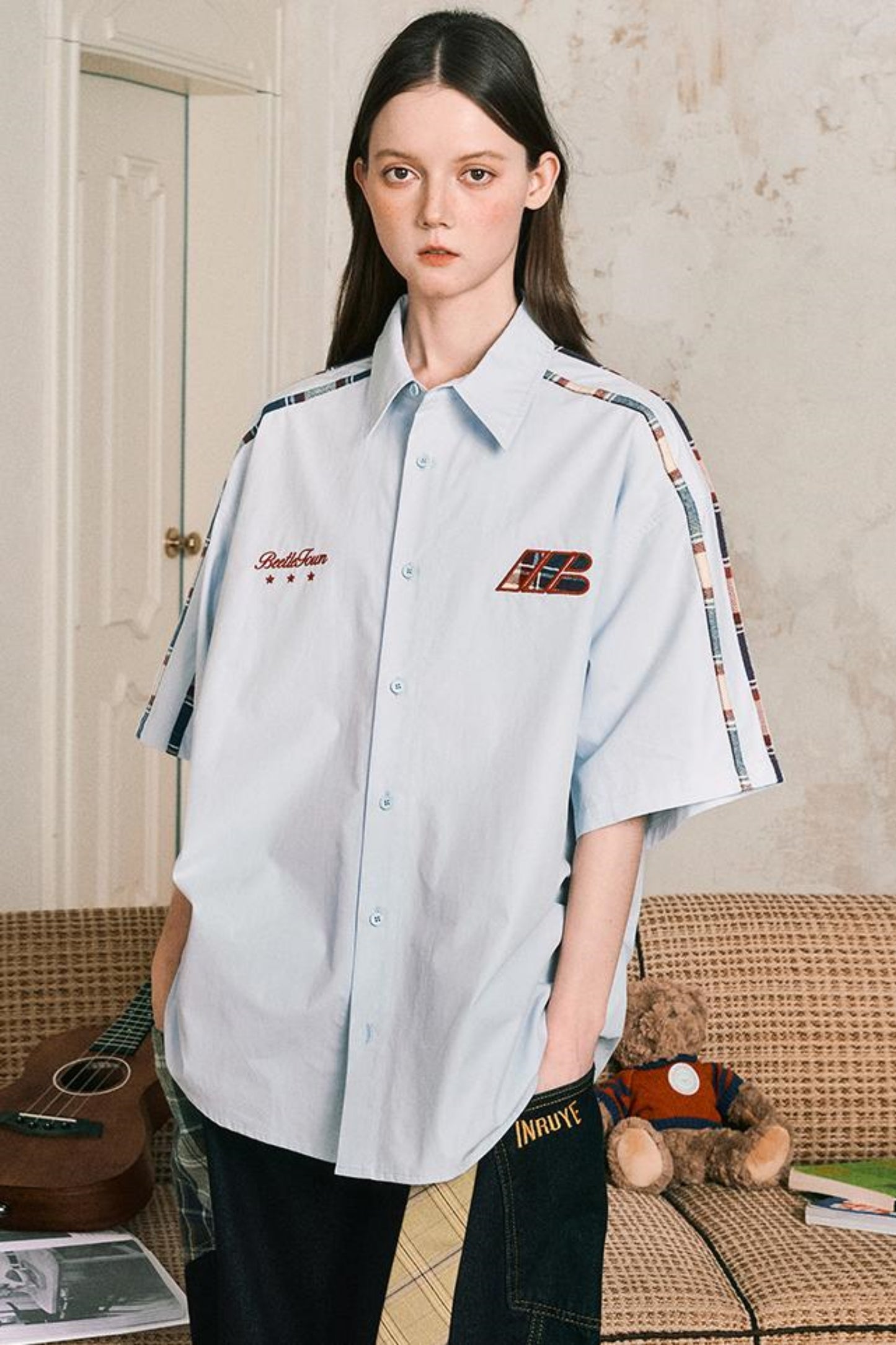 Grid Pattern Half Sleeve Shirt