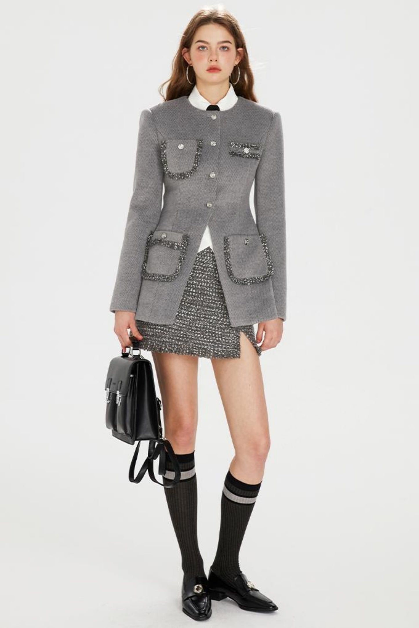 Gray Lace-Tweed Jacket Set-Up