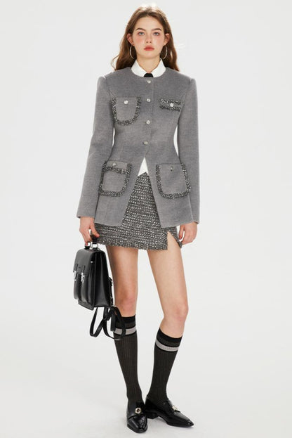 Gray Lace-Tweed Jacket Set-Up