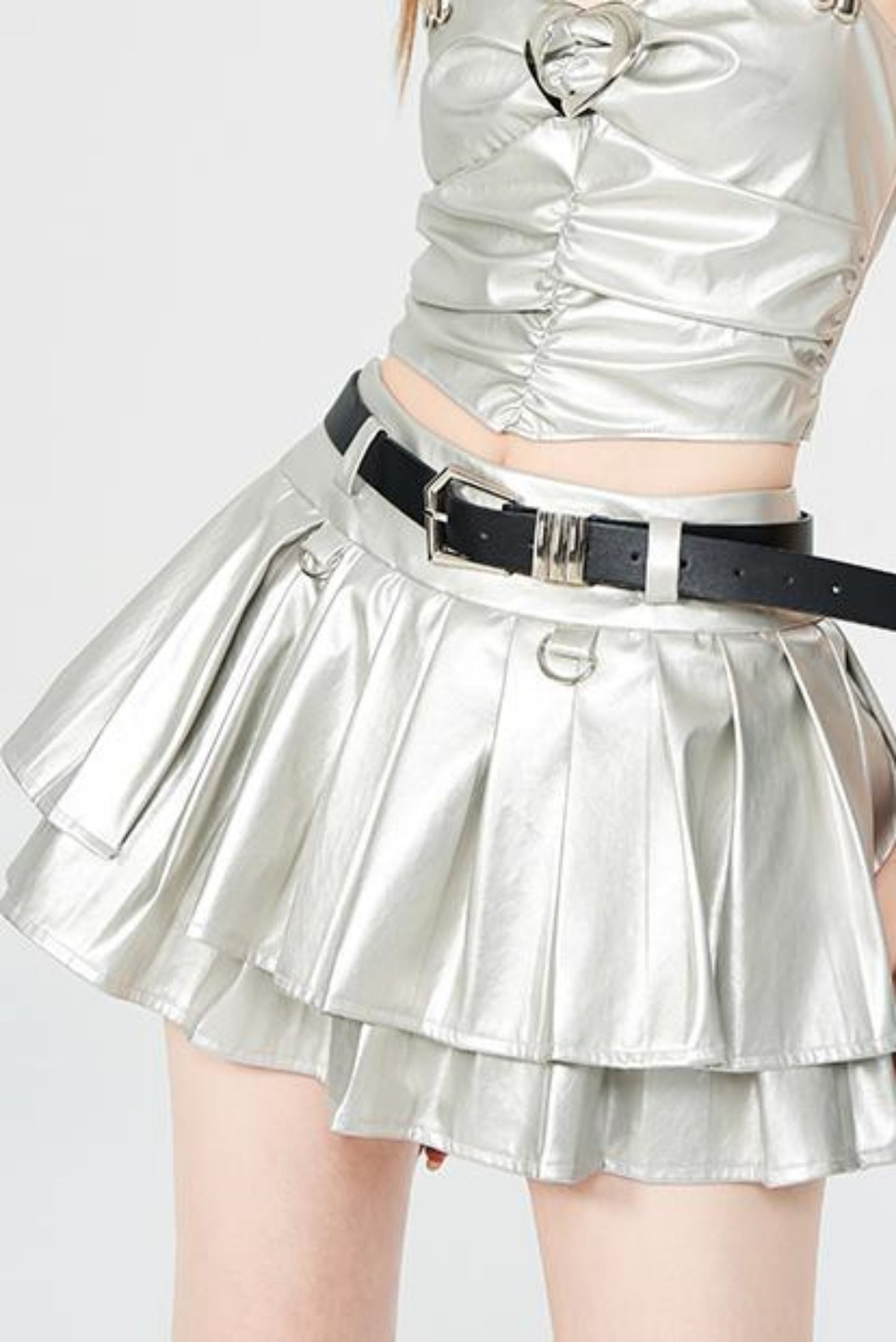 Heart Buckle Leather Skirt Set-Up