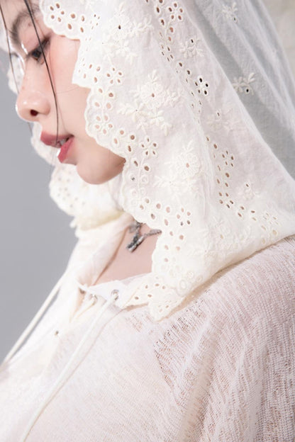 Sheer Lace Hoodie Knit Blouse Skirt Set