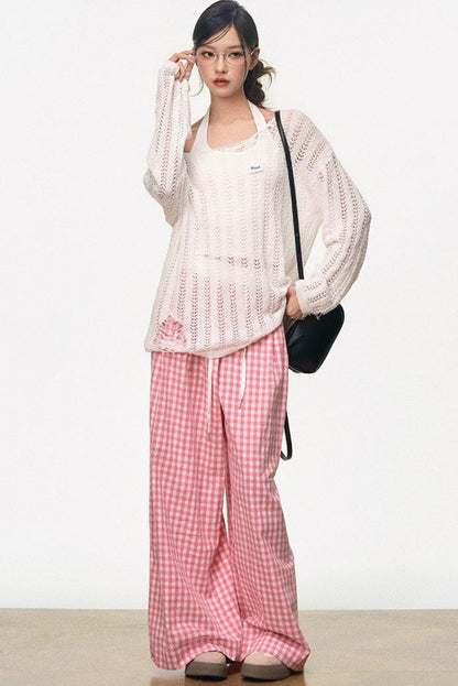 Vintage Plaid Wide-Legged Pants