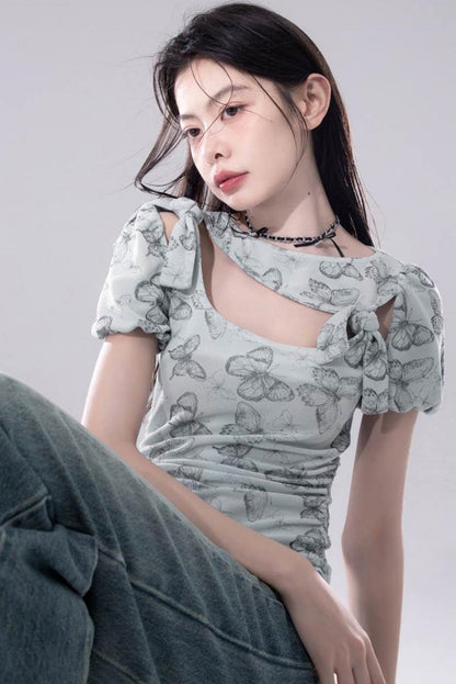 Frosted Green Cutout Knit Top