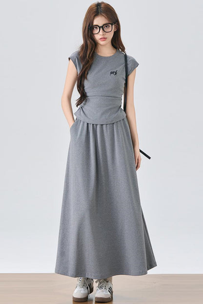 Flowy Sleeve Top And A-Line Skirt Set-Up