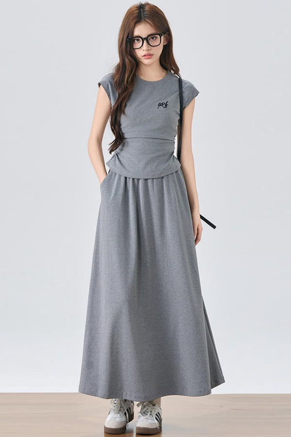 Flowy Sleeve Top And A-Line Skirt Set-Up