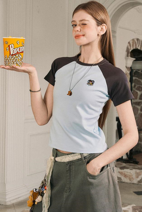 Color Block Shoulder Loose Fit T-Shirt