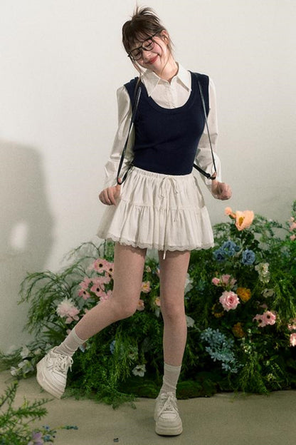 Layered Knit Vest With Skirt Set-Up