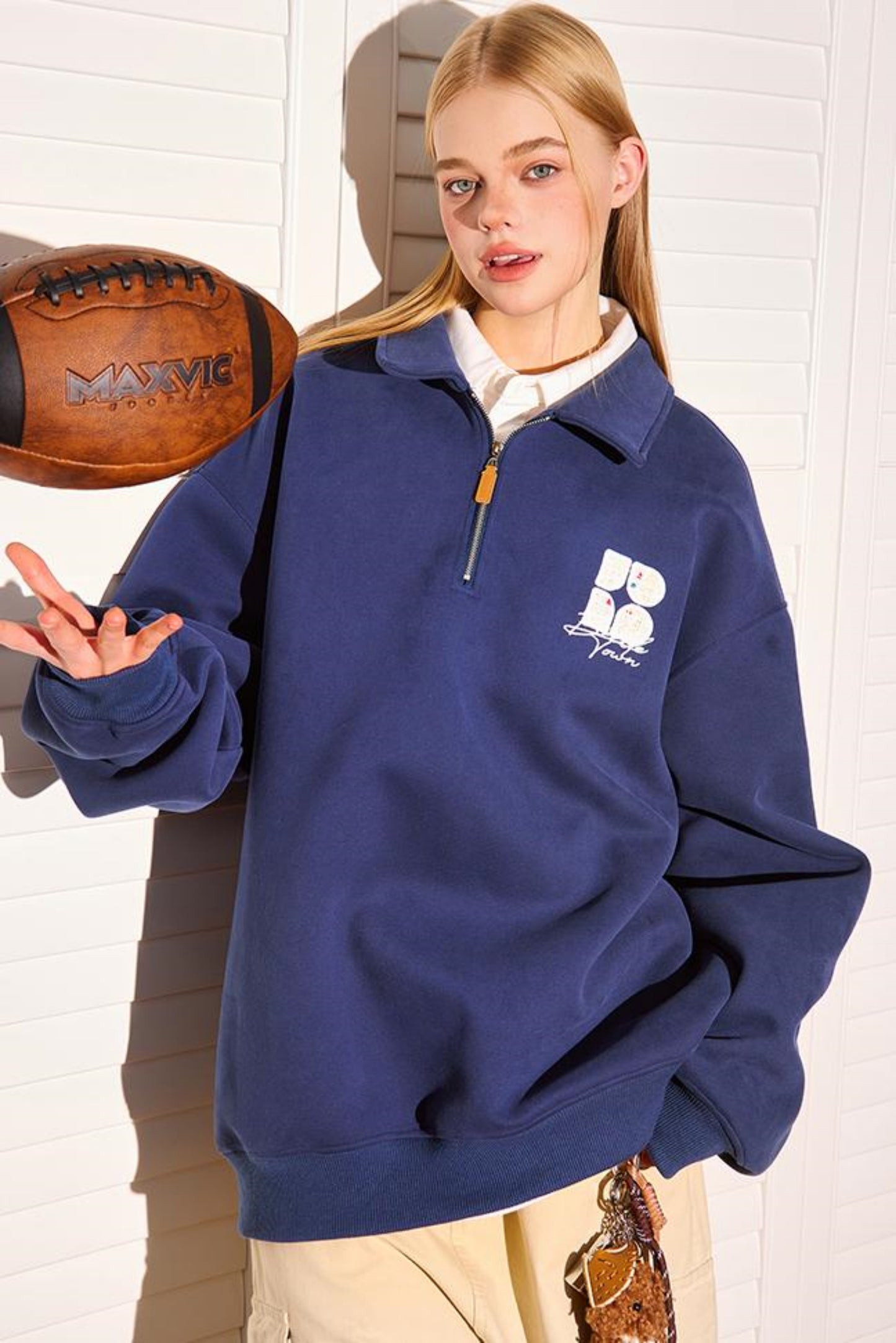 Semi Zip Embroidered Tops