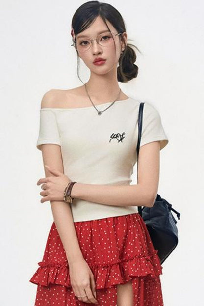 Pink Polka Dot High-Slit Skirt