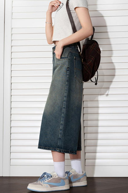 Washed Cropped Denim Pants