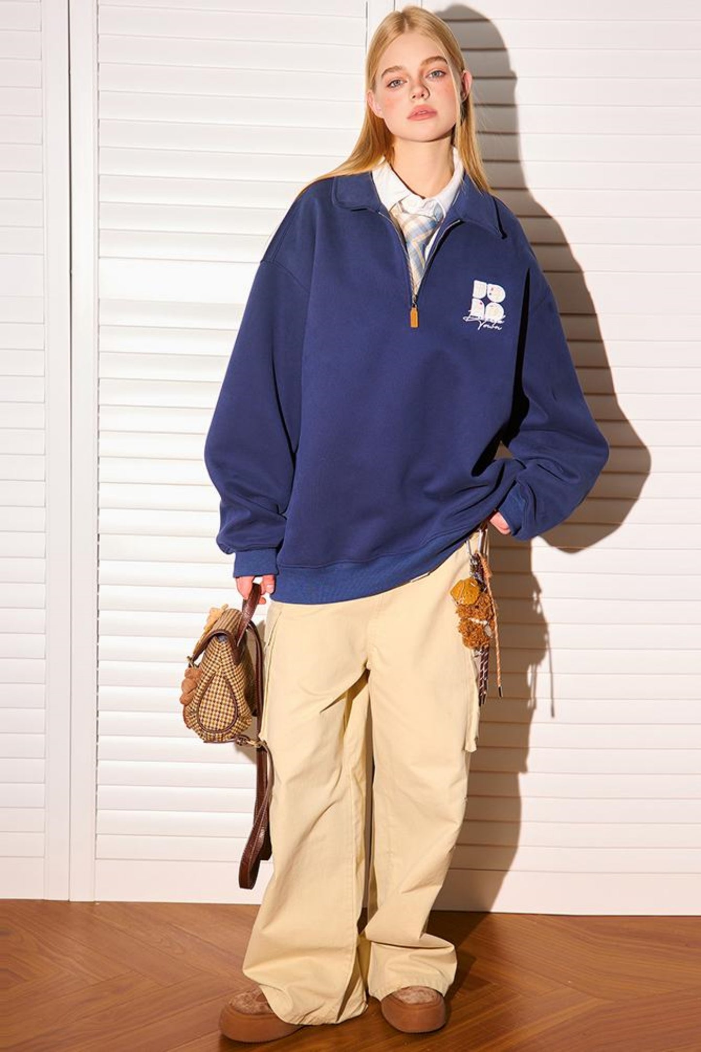 Semi Zip Embroidered Tops