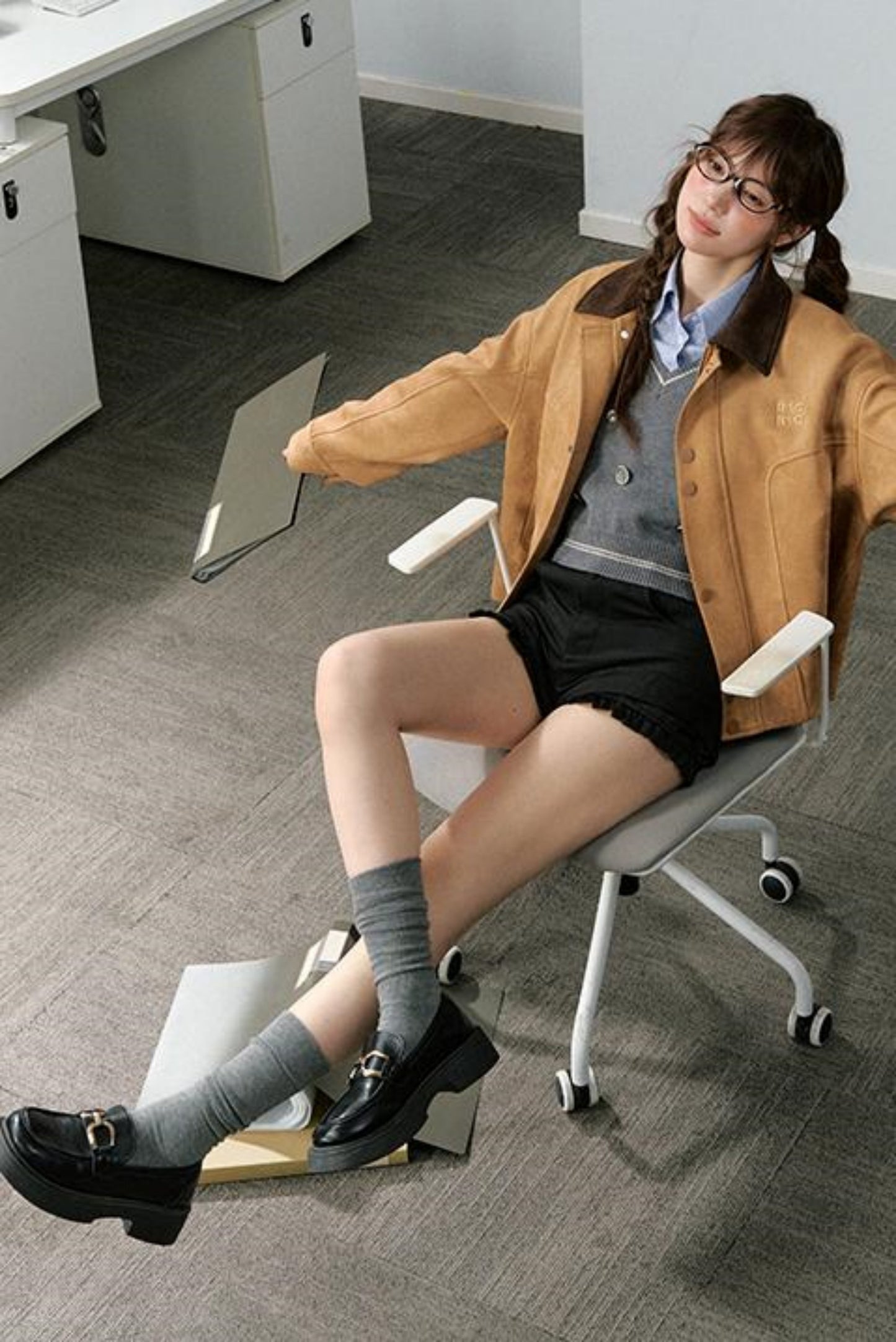 Khaki High-Waist Shorts