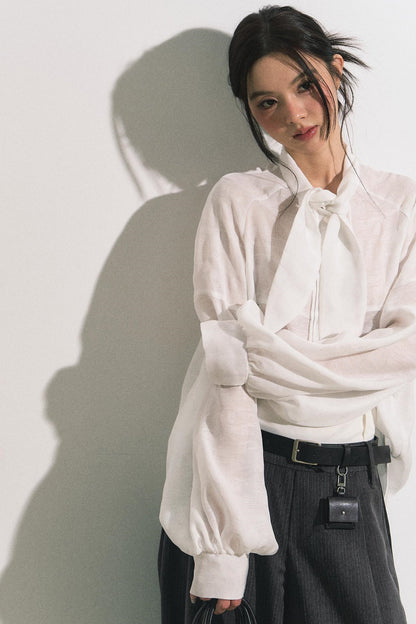 Lace Bow Loose Shirt