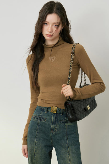 Gold Accent High Neck Knit Top