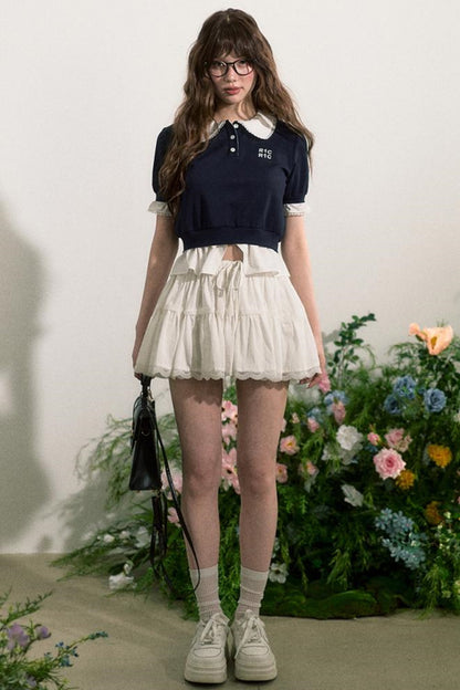 Lace Edge Doll Neck T-Shirt