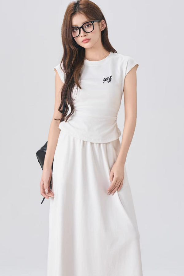 Flowy Sleeve Top And A-Line Skirt Set-Up