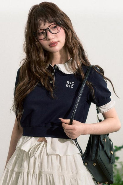 Lace Edge Doll Neck T-Shirt