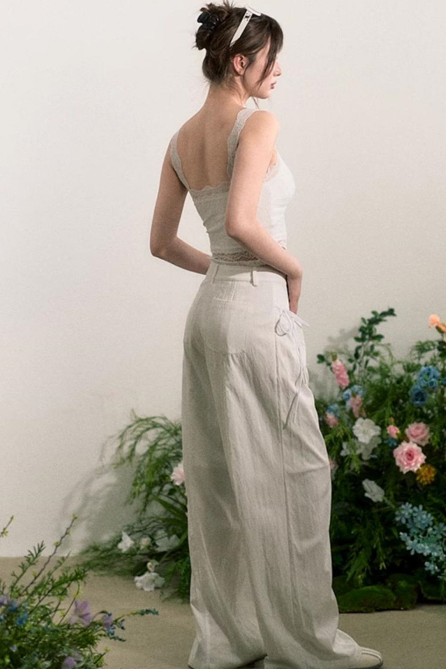 Lace-Trim Wide-Leg Pants