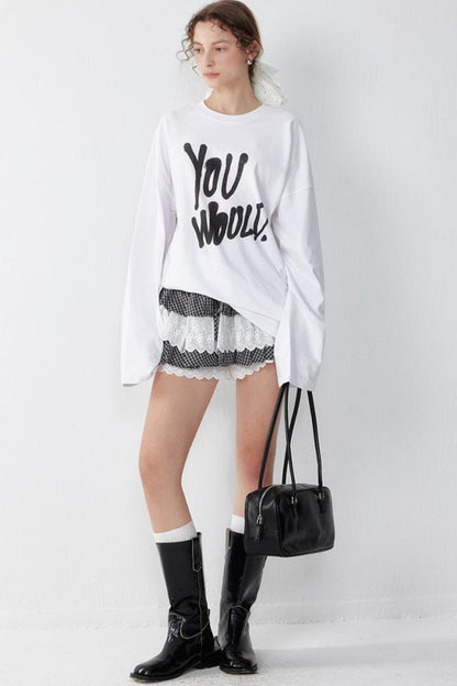 White Print Long Sleeve Tee