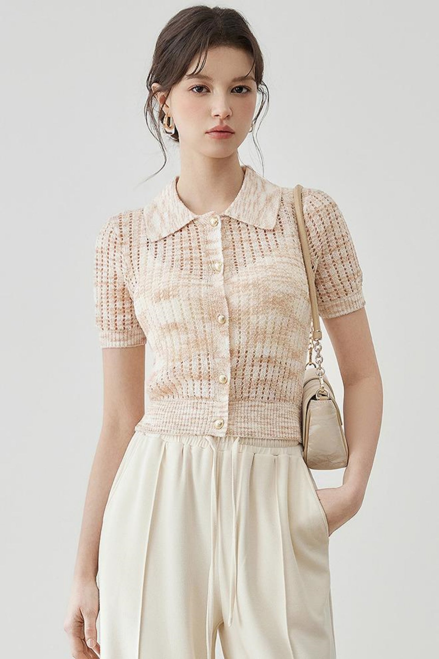 Elegant Polo Collar Short Sleeve Knit