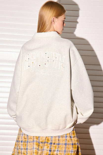 Semi Zip Embroidered Tops