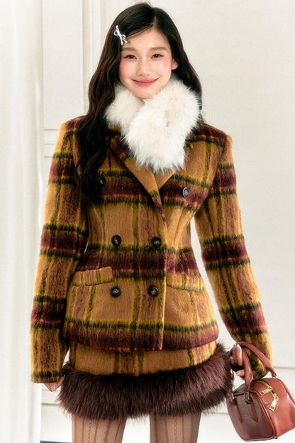 Yellow Plaid Cotton Jacket Set-Up