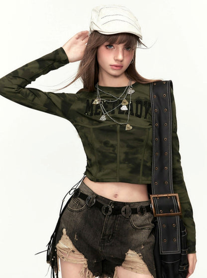 American Retro Camo Alphabet Slim Top