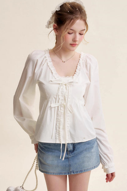 Bow Patch Denim Halter Skirt