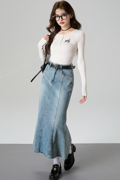 Vintage Fishtail Denim Skirt