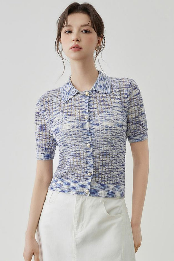 Elegant Polo Collar Short Sleeve Knit