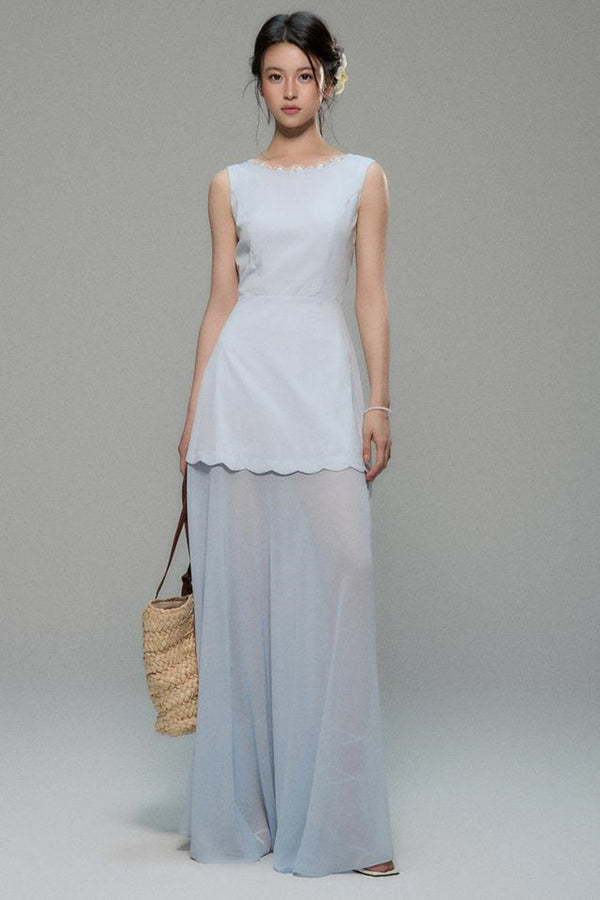 Elegant Sleeveless Blue Dress