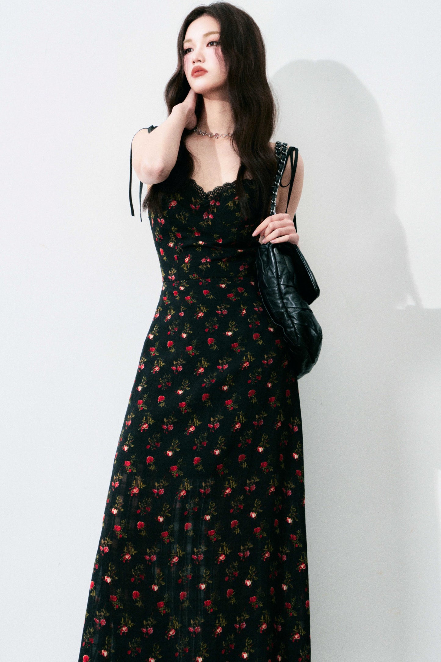 Floral Black Tie Dress