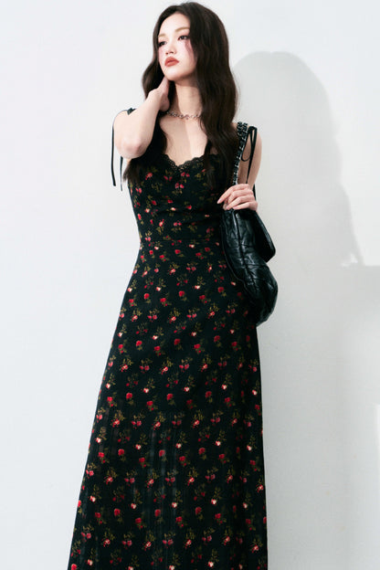 Floral Black Tie Dress